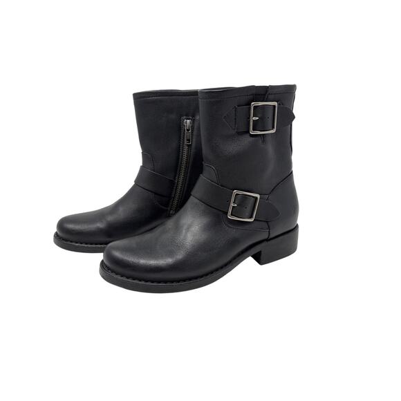 Frye Vicky Engineer Black Buckle Motorcycle Boot  Leather Size 7 - Picture 1 of 10